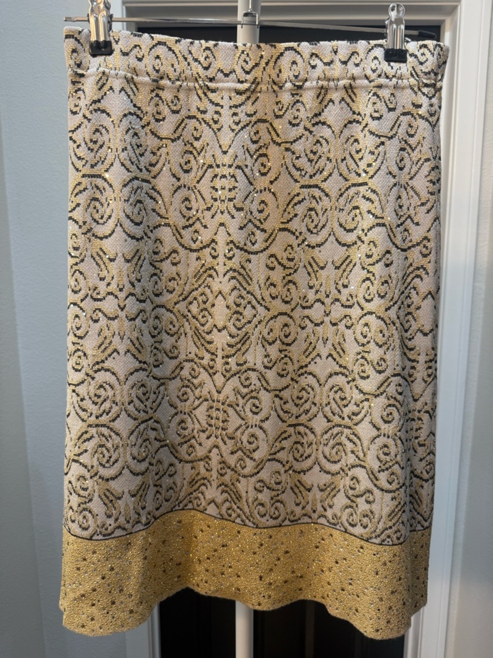 Vintage St. John Evening Gray and Gold Lace Skirt Set - Picture 8 of 13